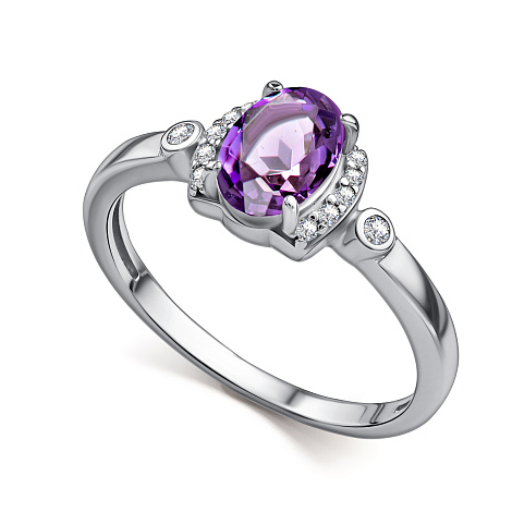 Кольцо из серебра с аметистом и фианитами