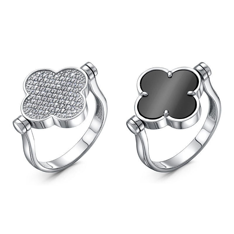 Кольцо из серебра с фианитами и ониксом