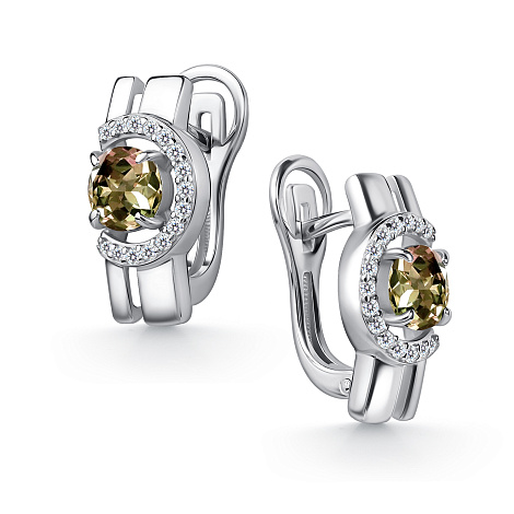 Серьги из серебра с султанитом и фианитами