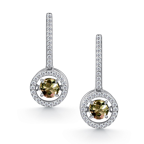 Серьги из серебра с султанитом и фианитами