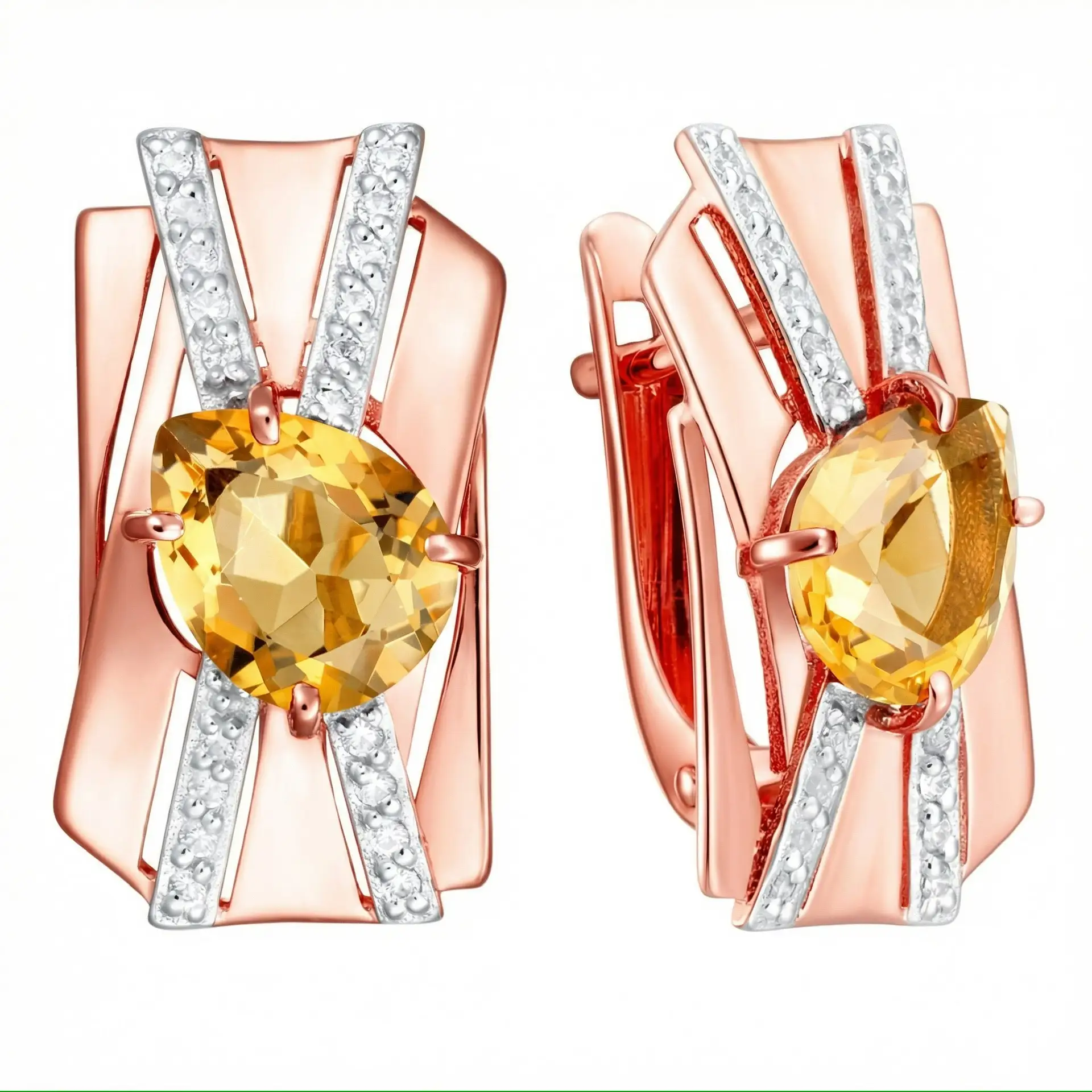 Серьги из красного золота с цитрином и фианитами